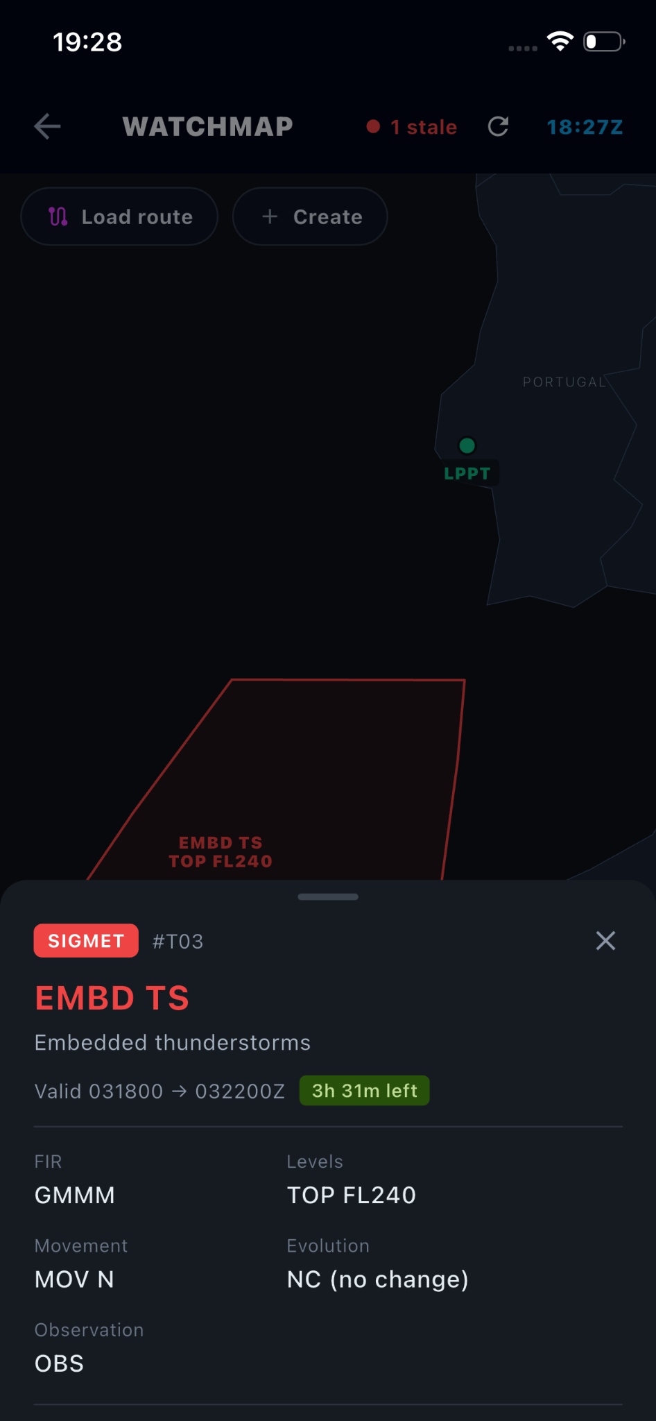 Advisory detail screen