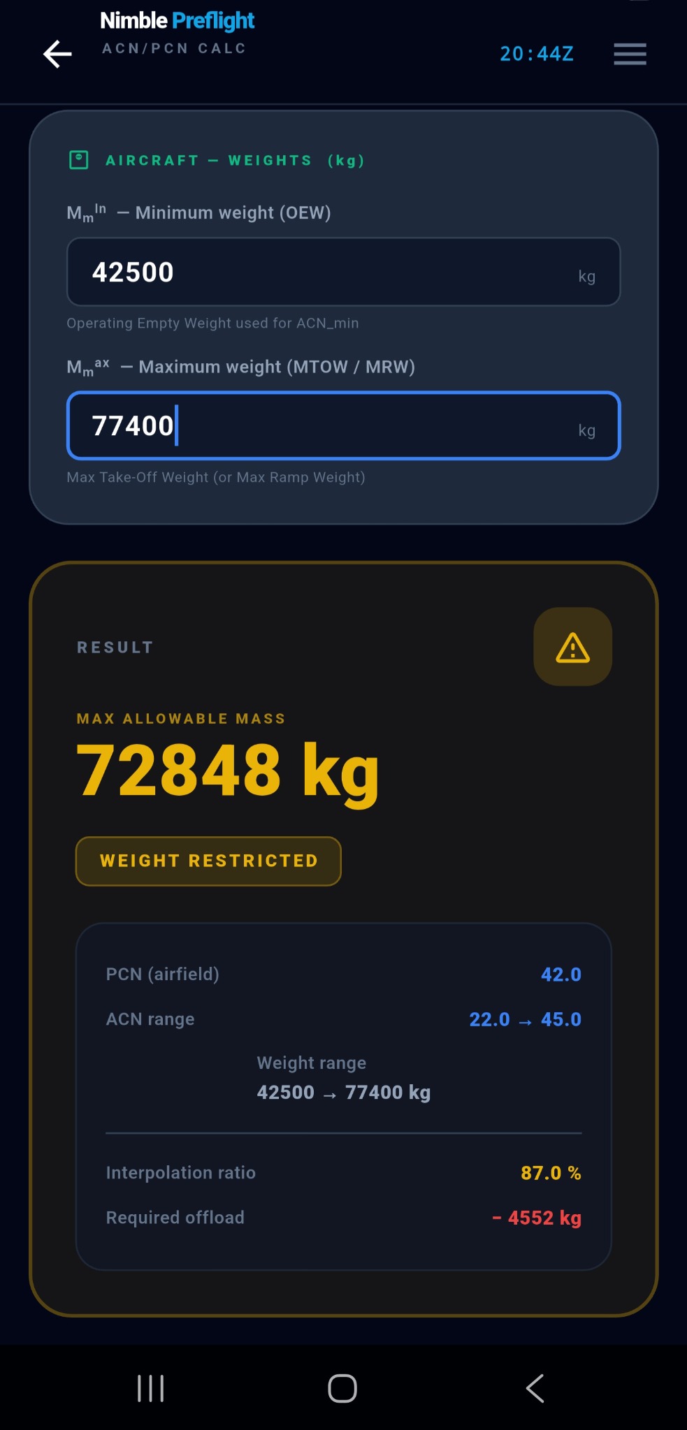 Nimble Preflight ACN / PCN screen